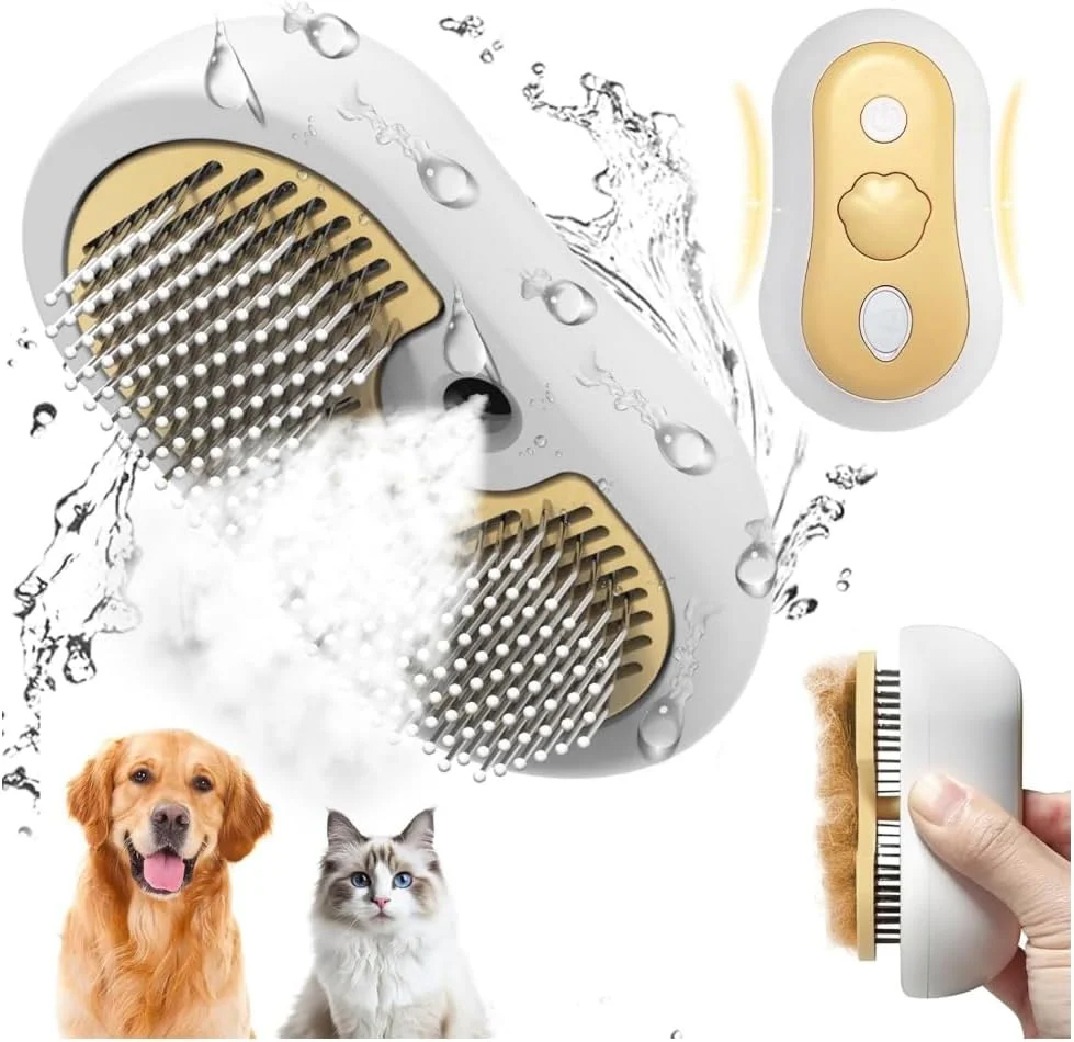 Cat Steam Brush, 3-in-1 Rechargeable Deshedding Brush for Long & Short-Haired Cats and Dogs, Steam for Shedding Control, Indoor Use