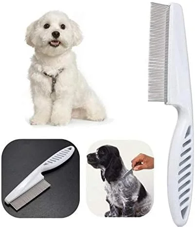 Flea Comb for Dogs Cats Rabbits Small Animals Stainless Steel Flea-Free Fur Rake with Slip-Proof Handle