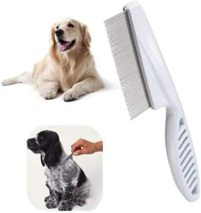Flea Comb for Dogs Cats Rabbits Small Animals Stainless Steel Flea-Free Fur Rake with Slip-Proof Handle
