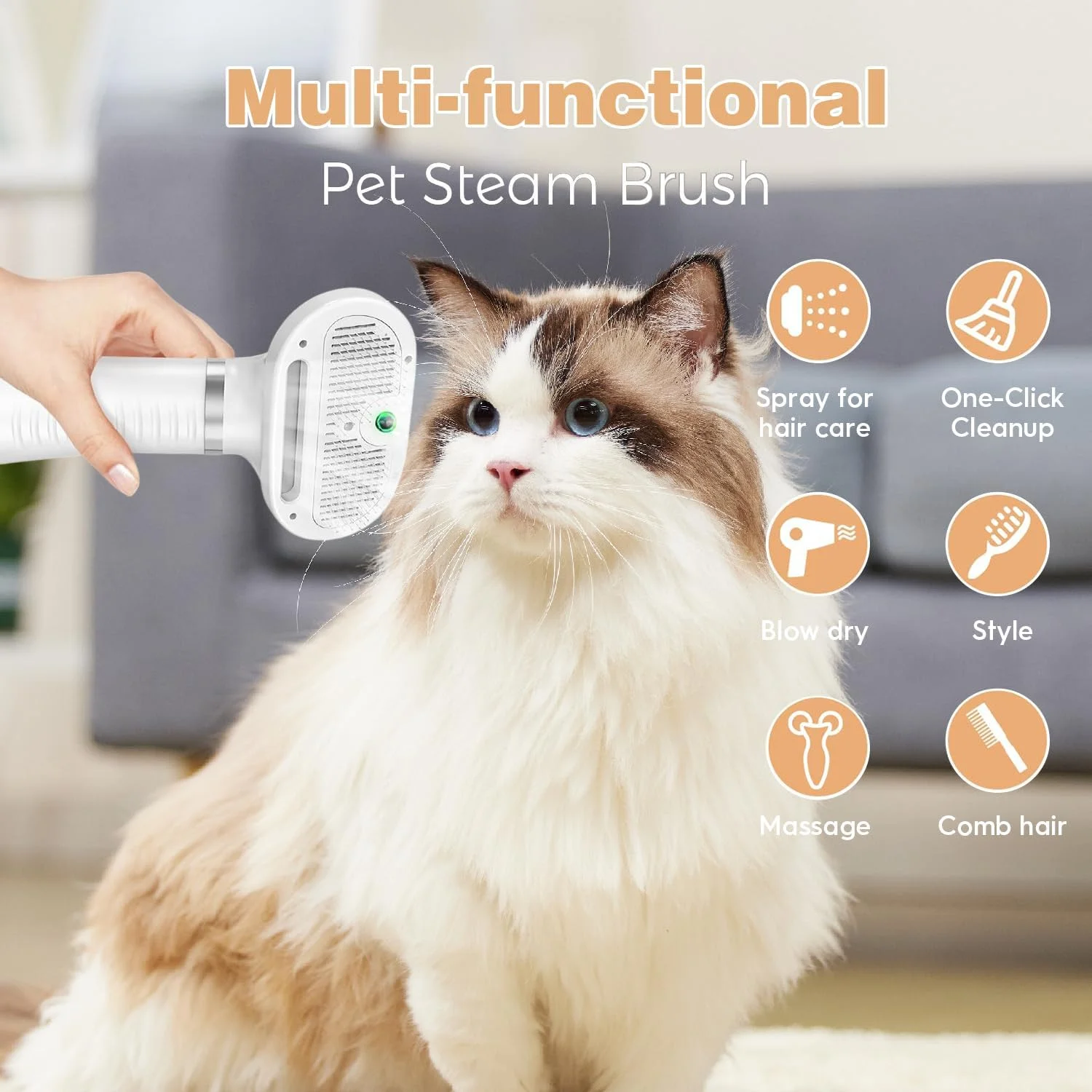 برس بخار گربه، برس برای گربه‌های خانگی با دکمه رهاسازی، اسپری دو سرعته USB قابل شارژ، لوازم نظافت، برس گربه برای ریزش مو مناسب برای همه حیوانات خانگی مو بلند و مو کوتاه