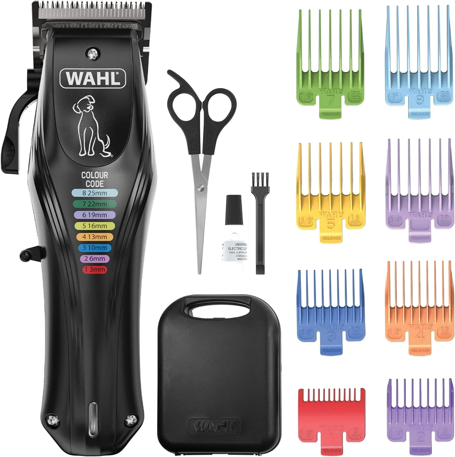 ماشین اصلاح شارژی حیوانات خانگی WAHL Colour Pro، ماشین اصلاح با شانههای کدگذاری شده، اصلاح کامل پوشش بدن برای سگها، صدای کم، ماشین اصلاح سگ با سیم/بدون سیم، مشکی ماشین اصلاح شارژی حیوانات خانگی WAHL Colour Pro، ماشین اصلاح با شانههای کدگذاری شده، اصلاح کامل پوشش بدن برای سگها، صدای کم، ماشین اصلاح سگ با سیم/بدون سیم، مشکی