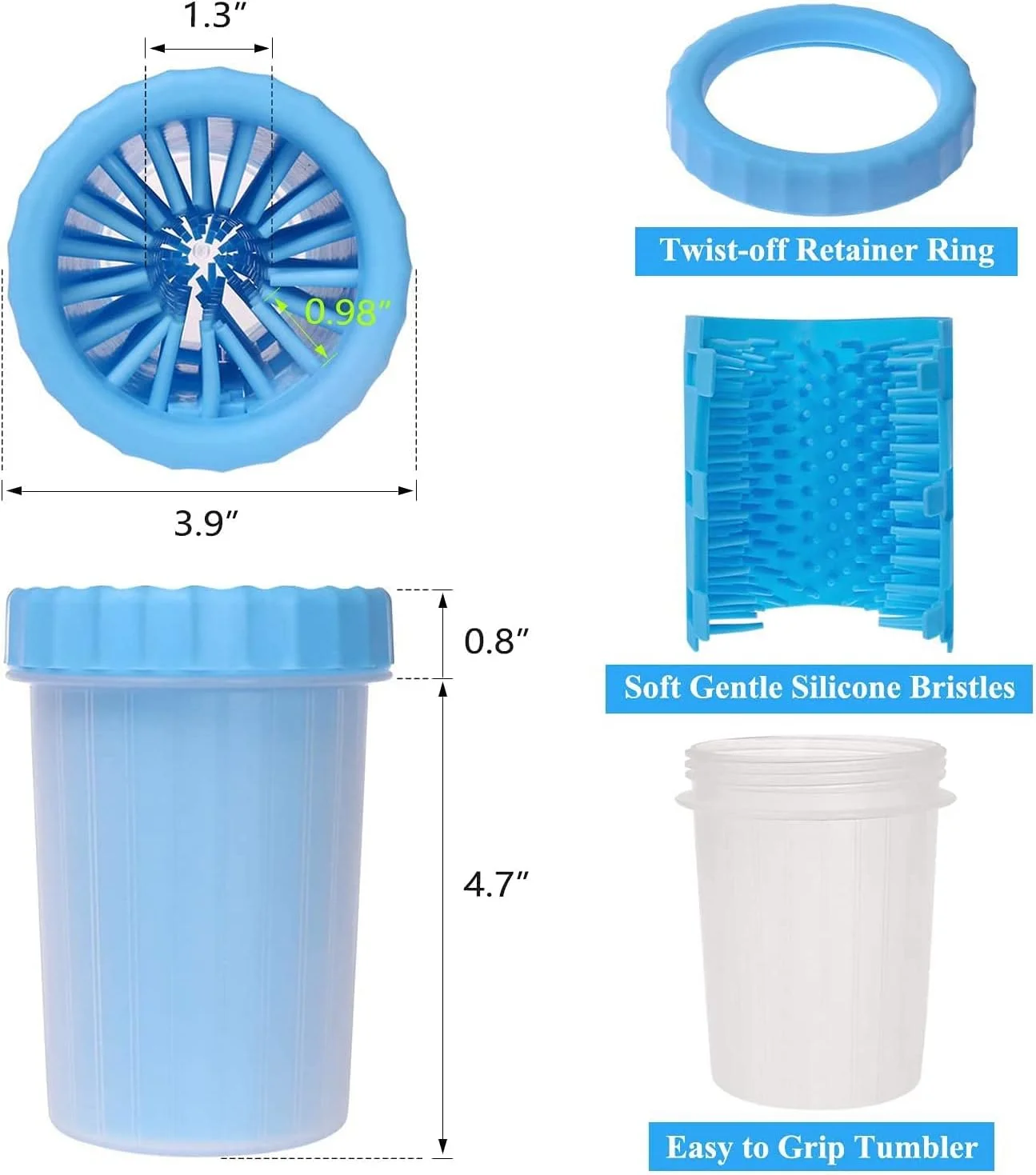 فنجان شستشوی پنجه سگ Qiven، تمیز کننده پنجه سگ، ایمن و بادوام، ملایم و نرم، نگهداری آسان، به سگ شما آسیب نمی رساند، مناسب برای اکثر حیوانات خانگی مانند سگ های بزرگ و متوسط، گربه ها و غیره، آبی