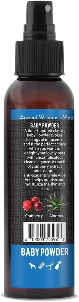 ادکلن RELIQ Aroma SPA با رایحه پودر بچه، اسپری خوشبو کننده گیاهی برای سگ و گربه. بعد از حمام روی پوشش اسپری کنید تا سگ شما بوی تمیز و تازه ای داشته باشد. غنی شده با عصاره های طبیعی برای آرامش و تسکین.