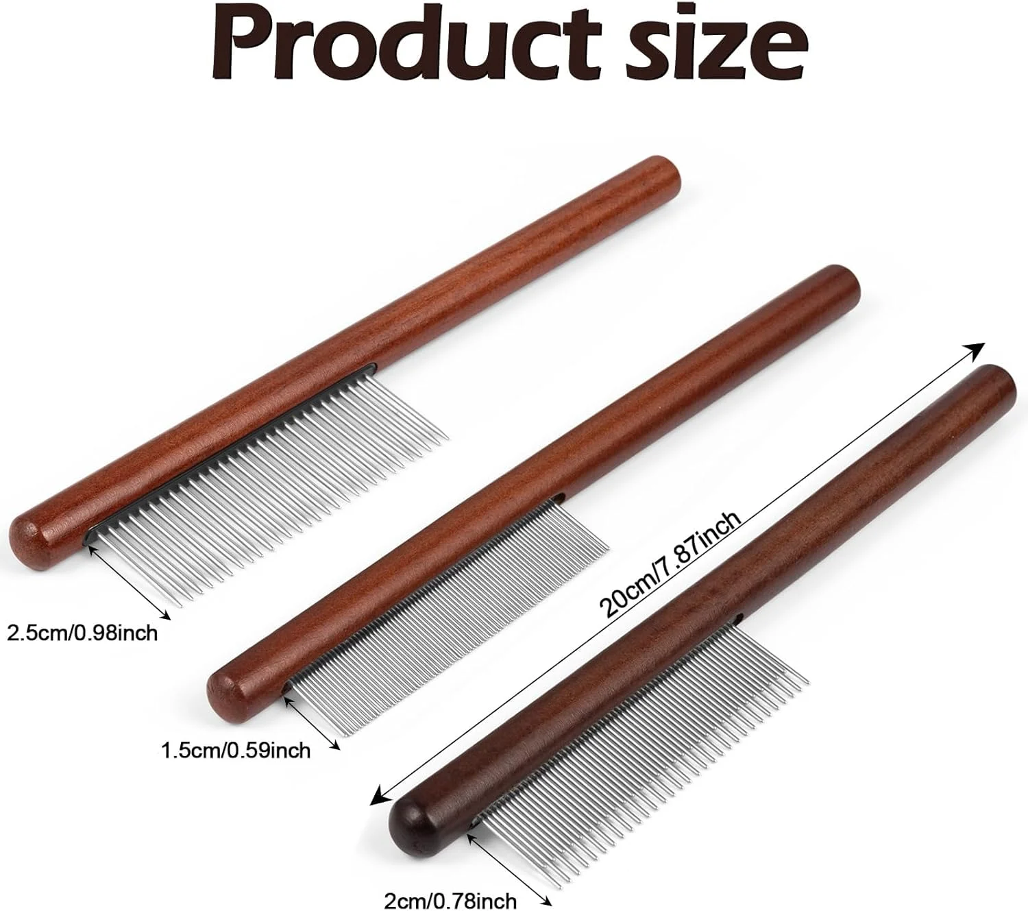 شانه حیوانات خانگی با دسته چوبی ریان، ابزار نظافت برای سگ، گربه و سایر حیوانات خانگی با موهای بلند و کوتاه، شانه گره باز کن حیوانات خانگی با دندانه های گرد، دسته ضد لغزش، جلوگیری از گره خوردگی و نمدی شدن (3 عدد)