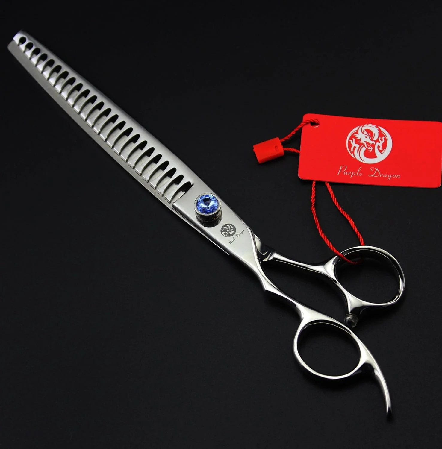قیچی آرایشگری سگ و حیوانات خانگی حرفه ای 8.0 اینچی اژدهای بنفش مخصوص دست چپ و قیچی منحنی رو به پایین و قیچی چانکر به همراه کیف - برای آرایشگران حیوانات خانگی چپ دست یا استفاده خانگی