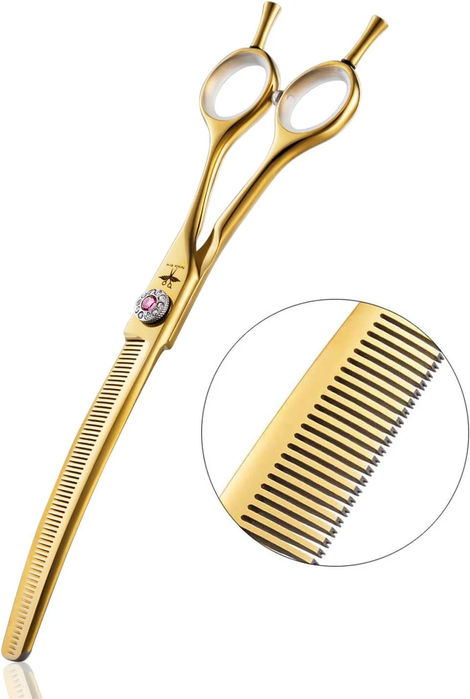 قیچی آرایشگری سگ PURPLEBIRD 7 اینچی خمیده به سمت پایین، قیچی باغبانی و بافت دهنده، قیچی پیرایش ایمن حرفه ای با نوک صاف برای سگ ها گربه ها صورت پنجه ها اندام ها استیل ضد زنگ ژاپنی زرد