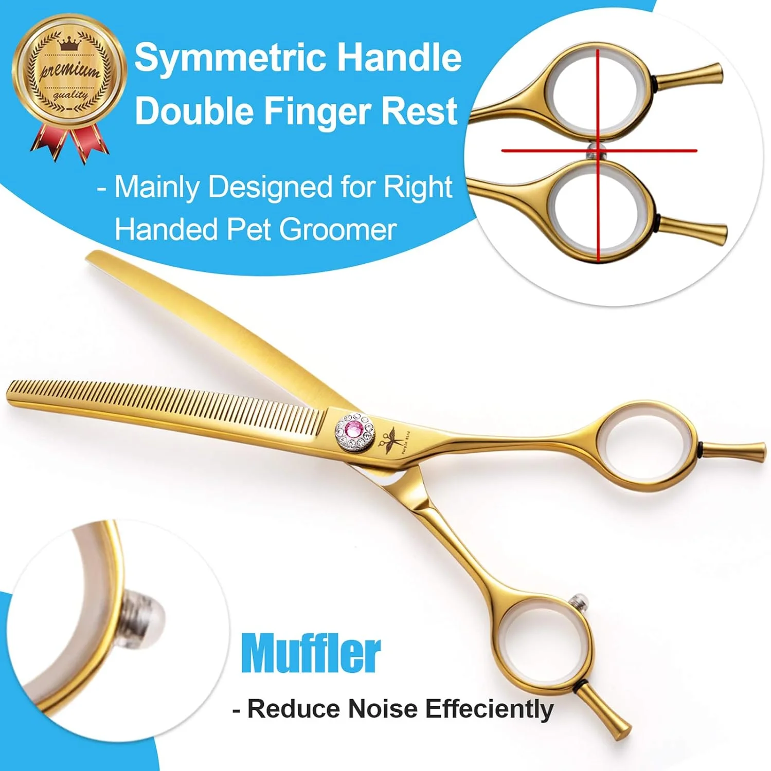 قیچی آرایشگری سگ PURPLEBIRD 7 اینچی خمیده به سمت پایین، قیچی باغبانی و بافت دهنده، قیچی پیرایش ایمن حرفه ای با نوک صاف برای سگ ها گربه ها صورت پنجه ها اندام ها استیل ضد زنگ ژاپنی زرد