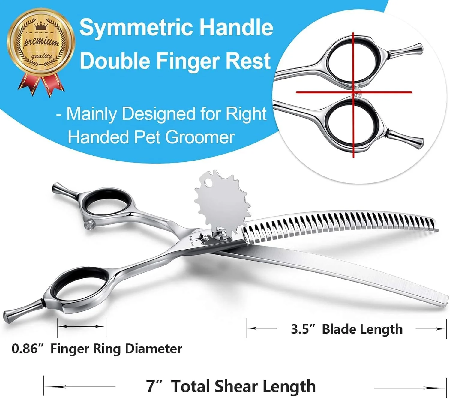 قیچی آرایشگری سگ انحنا دار رو به پایین 7 اینچی پرپل برد، قیچی بافت دهنده و تنک کننده موی حیوانات خانگی، قیچی ایمن حرفه ای با نوک کند برای پیرایش صورت، پنجه ها و اندام سگ و گربه، فولاد ضد زنگ ژاپنی نقره ای