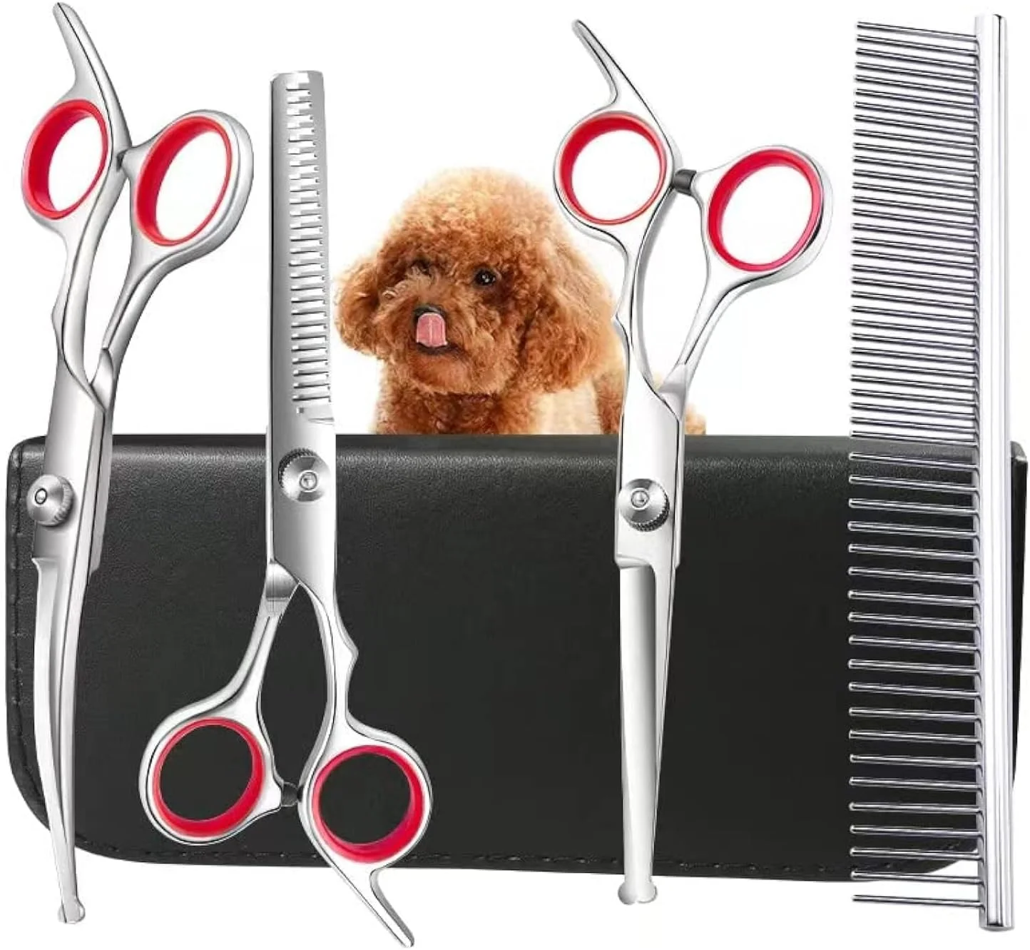 قیچی سگ AIDALEE Professional 4CR استیل ضد زنگ با نوک گرد ایمن 5 در 1 برای آرایش حیوانات خانگی، قیچی آرایش حیوانات خانگی با روکش تیتانیوم سنگین برای سگ، گربه و سایر حیوانات