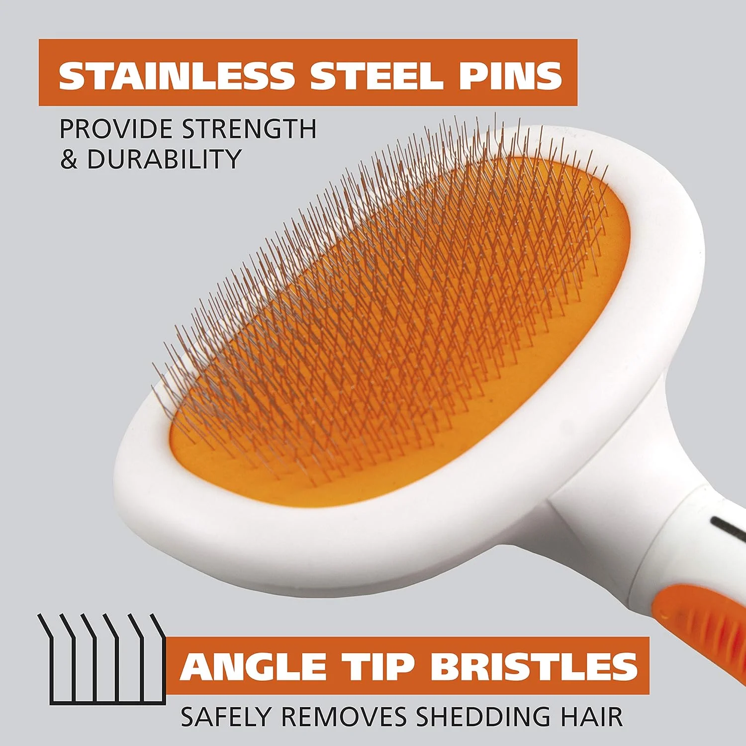 برس مویی بزرگ سگ و گربه وال با دسته‌های لاستیکی ارگونومیک برای برس زدن راحت - مدل 858407، نارنجی/سفید