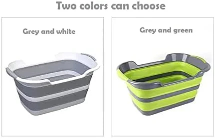 وان حمام حیوانات خانگی تاشو چند منظوره، سبد لباس و لگن شستشو با سوراخ تخلیه (خاکستری)
