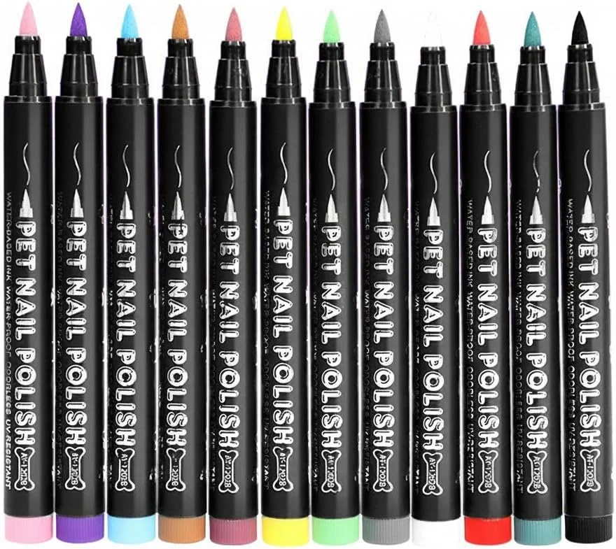 ست قلم لاک سگ، مجموعه 12 رنگ لاک ناخن حیوانات خانگی برای ایجاد ایده‌های زیبای ناخن سگ، هدیه ایده‌آل برای سگ‌ها، قلم‌های لاک سریع خشک‌شونده، لاک ناخن ایمن برای سگ، غیر سمی، بدون بو، استفاده آسان