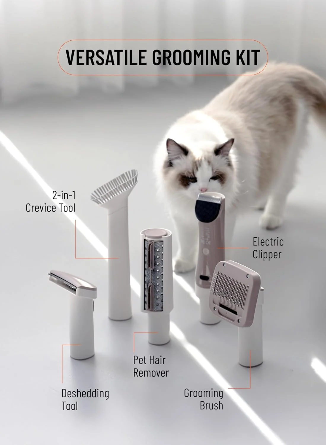 کیت پیرایش حیوانات خانگی Porodo، ماشین اصلاح و جاروبرقی، باتری 2000mAh، مخزن مو و گرد و غبار 3.2 لیتری، مکش قدرتمند 13500Pa، صدای کم، کیت آرایشگری چند منظوره برای گربه ها و سگ ها