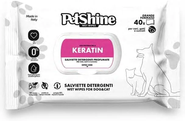 دستمال مرطوب سگ و گربه پت شاین 40 عددی 30x20 سانتی متر حاوی کراتین
