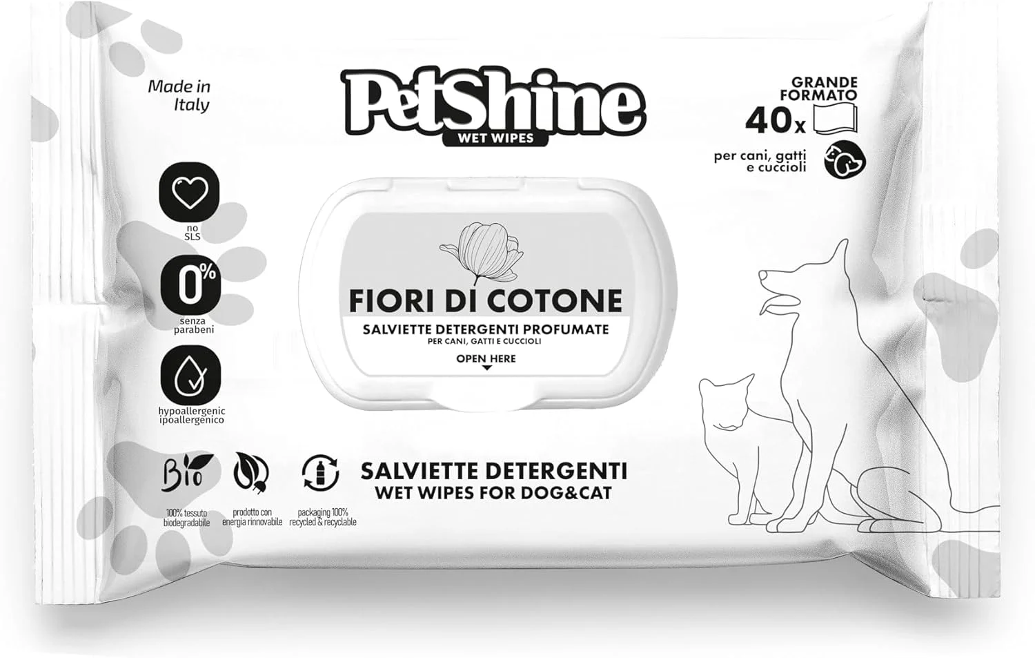 دستمال مرطوب سگ و گربه پت شاین، 40 عدد، 30x20 سانتی متر، با رایحه گل پنبه