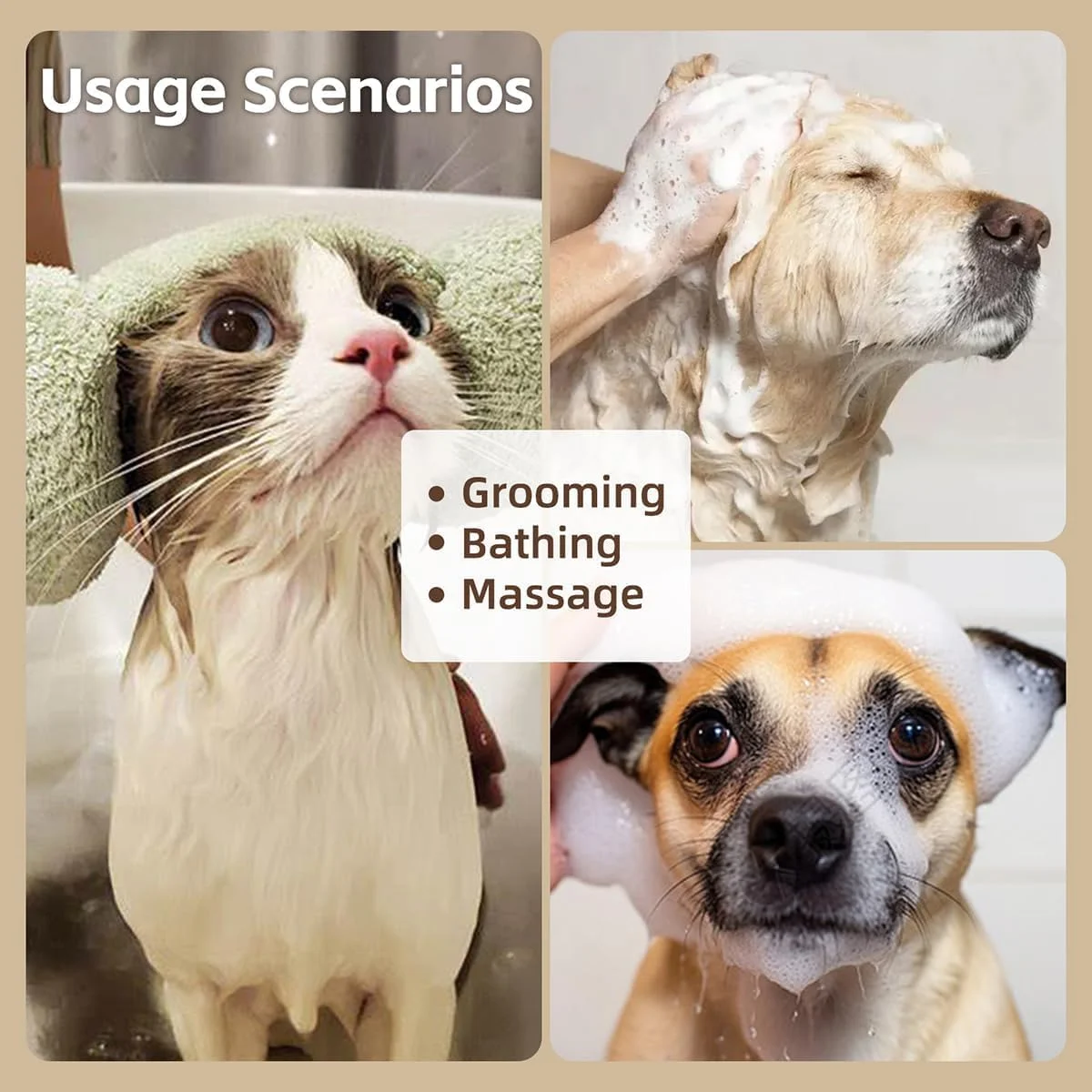برس حمام سگ 2 در 1 PINKE - برس نظافت سیلیکونی نرم با دسته و پخش کننده شامپو برای تمیز کردن عمیق و ماساژ سگ ها و گربه ها، ملایم بر روی پوست حیوانات خانگی (زرد)