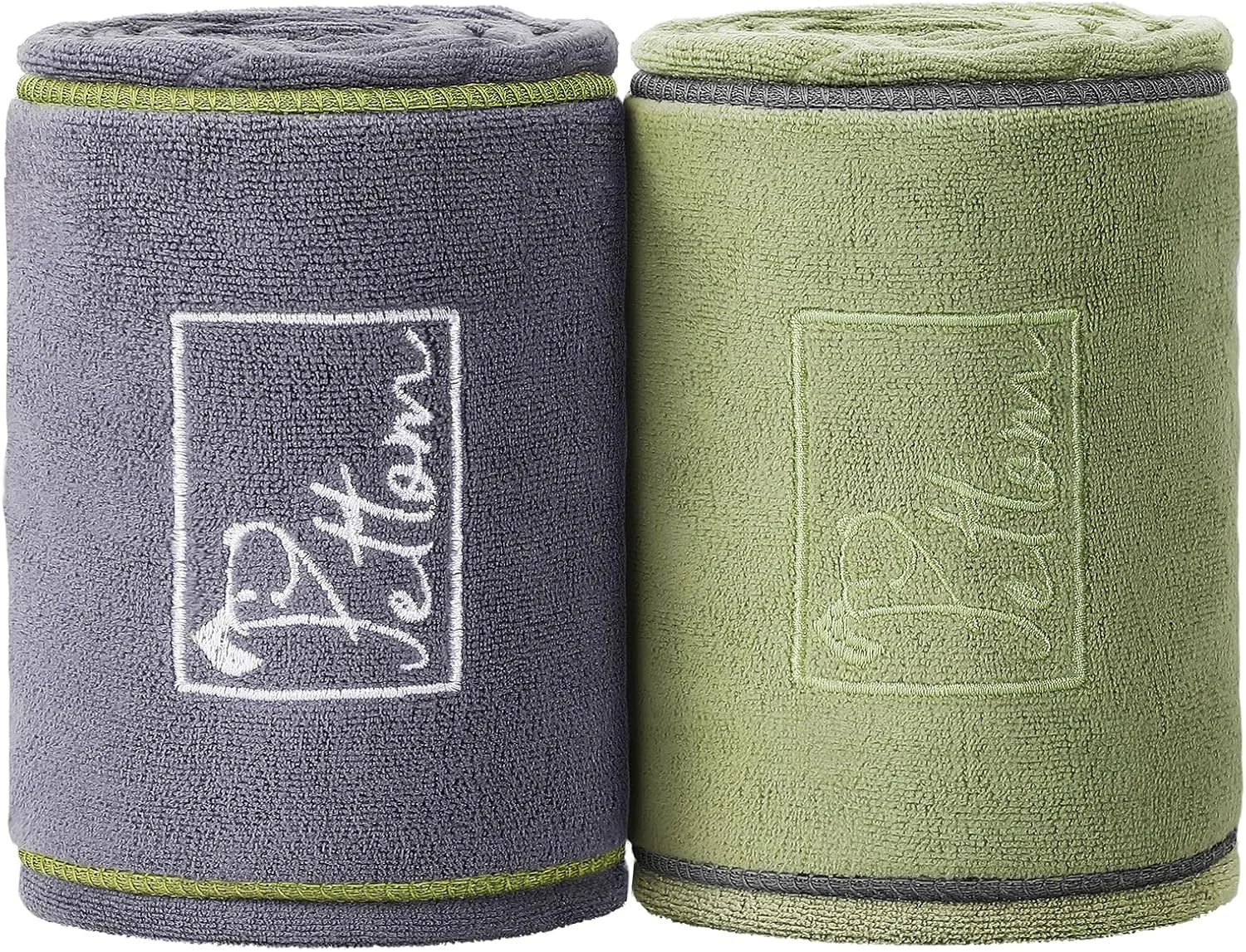 حوله خشک کن سگ پتوم 90x50 سانتی متر، بسته 2 عددی حوله خشک کن سریع سگ با جیب های دستی، حوله های میکروفایبر فوق العاده جاذب حیوانات خانگی برای سگ ها، توله سگ ها، گربه ها، حوله حمام حیوانات خانگی قابل شستشو در ماشین لباسشویی، خاکستری و سبز