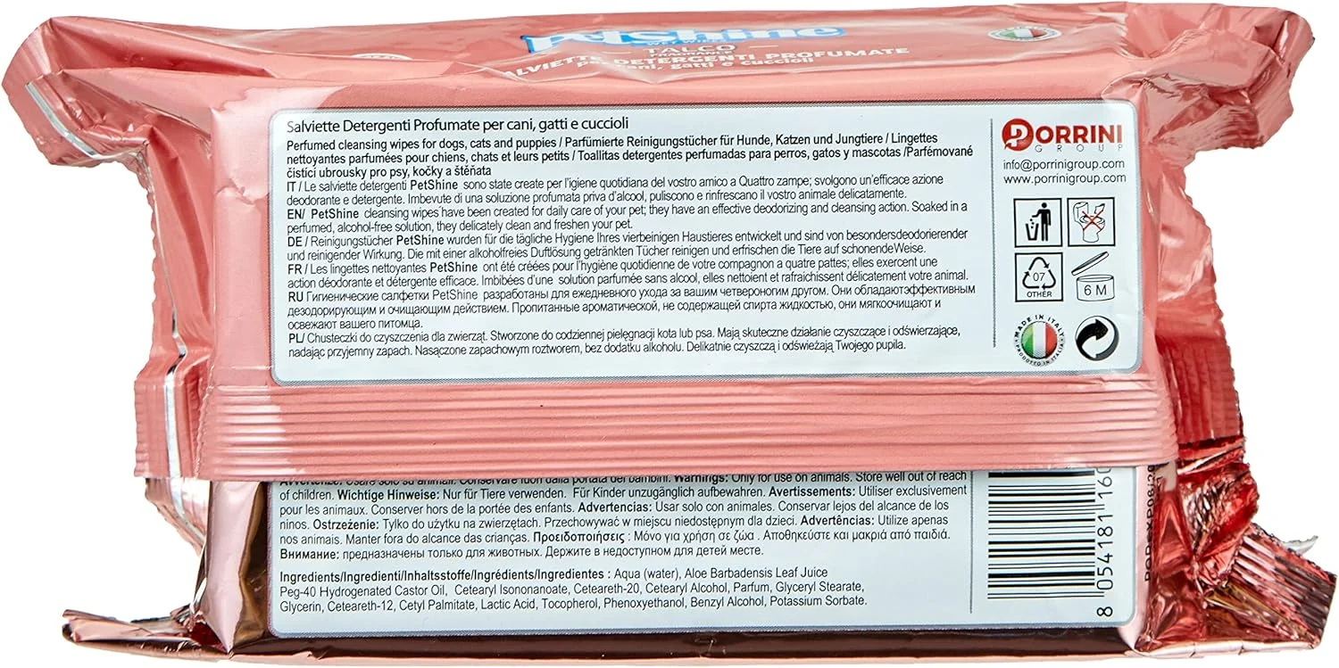 دستمال مرطوب سگ و گربه پت شاین 40 عددی 30x20 سانتی متر (تالک)