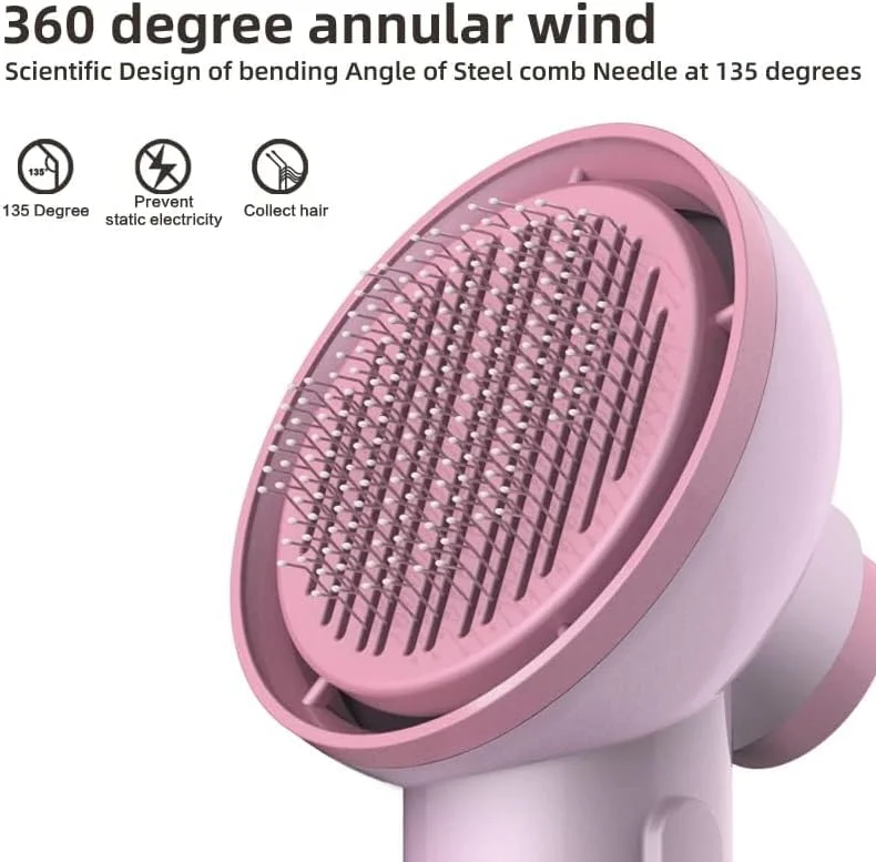 سشوار موی سگ قابل حمل PFUTURE، سشوار و برس نرم کننده 2 در 1 برای نظافت ملایم حیوانات خانگی، مناسب برای سگ ها و گربه های مو کوتاه یا بلند. ابزار مراقبت از حیوانات خانگی راحت، صورتی