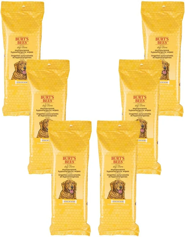 دستمال مرطوب چند منظوره سگ Burt's Bees for Pets FF7488CP6 | دستمال مرطوب سگ و توله سگ برای تمیز کردن، 50 عدد - بسته 6 عددی