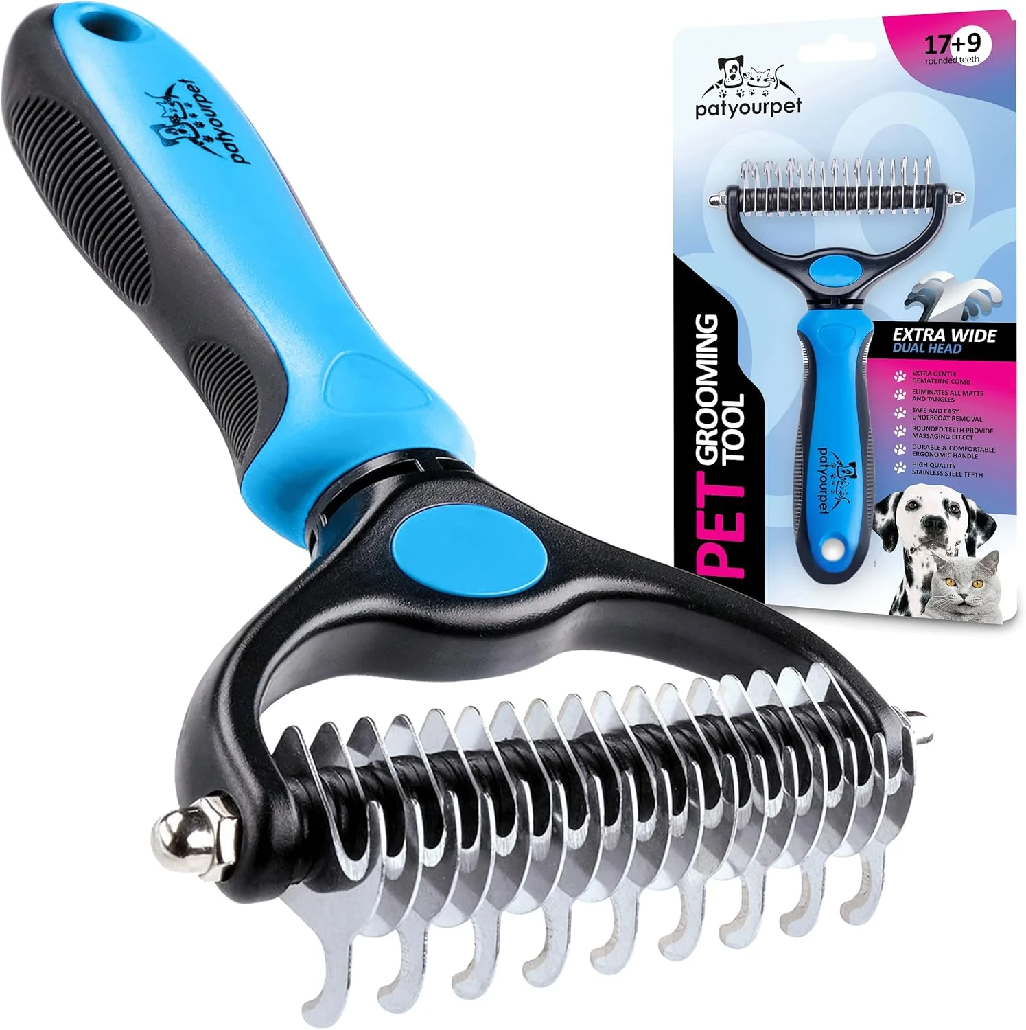 برس موزدایی حیوانات خانگی Pat Your Pet - چنگک زیرپوش دو طرفه برای سگ و گربه - شانه ریزش مو و ابزار گره باز کن برای نظافت، فوق العاده پهن