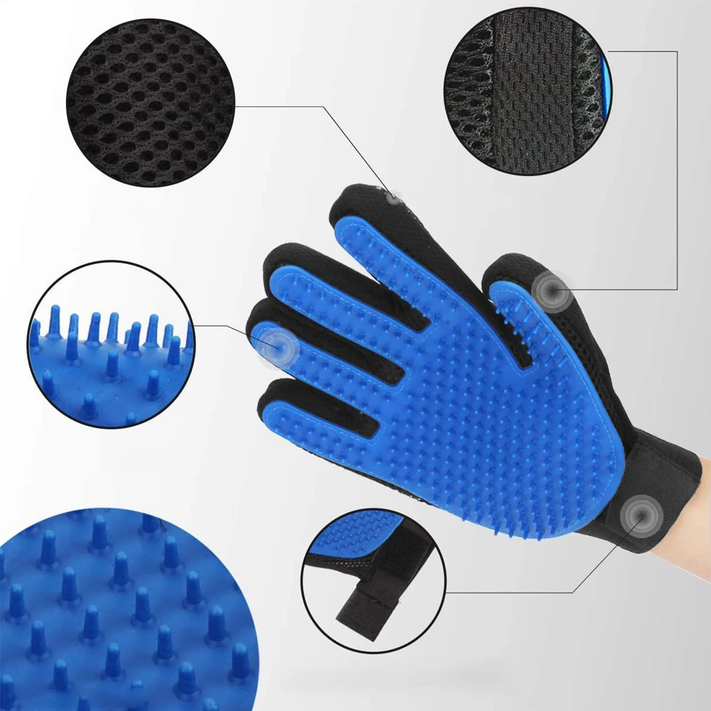 دستکش نظافت حیوانات خانگی OKBUYNOW با طراحی پنج انگشتی پیشرفته، دستکش حذف مو برای ماساژ سگ/گربه، مناسب برای موهای بلند و کوتاه و حمام