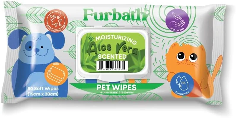 دستمال مرطوب طبیعی سگ و گربه Nutrapet Furbath حاوی آلوئه ورا - 80 عدد