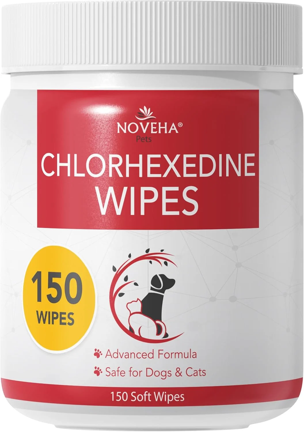 دستمال مرطوب حیوانات خانگی NOVEHA - دستمال مرطوب فرموله شده برای حیوانات خانگی - برای چین های صورت و انگشتان، زیر بغل و ناحیه کشاله ران - اندازه 3" x 2" (150 عدد)