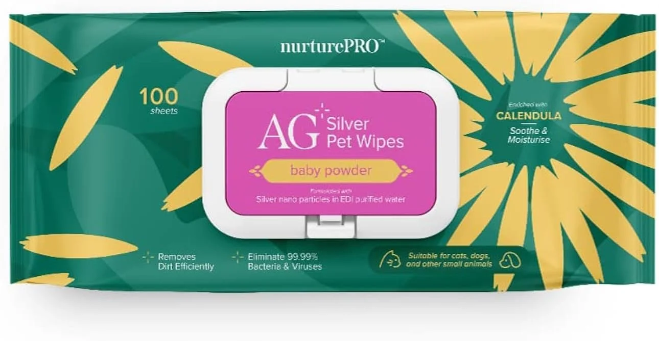 دستمال مرطوب حیوانات خانگی نورچر پرو AG + نقره با رایحه پودر بچه مناسب گربه، سگ و سایر حیوانات کوچک دستمال مرطوب حیوانات خانگی نورچر پرو AG + نقره با رایحه پودر بچه مناسب گربه، سگ و سایر حیوانات کوچک