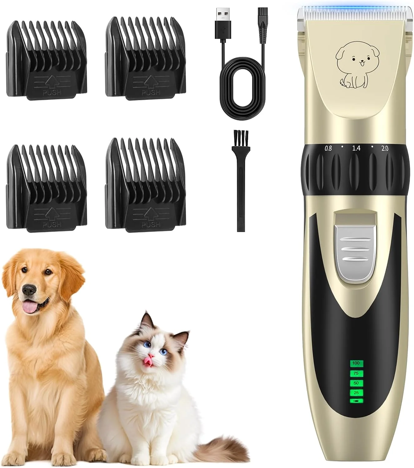 کیت پیرایش ماشین اصلاح سگ Nextronix، ماشین اصلاح حرفه ای کم صدا برای انواع مو، ماشین اصلاح شارژی بی سیم سگ با 4 شانه جانبی، مناسب برای سگ ها، گربه ها، حیوانات و سایر حیوانات خانگی
