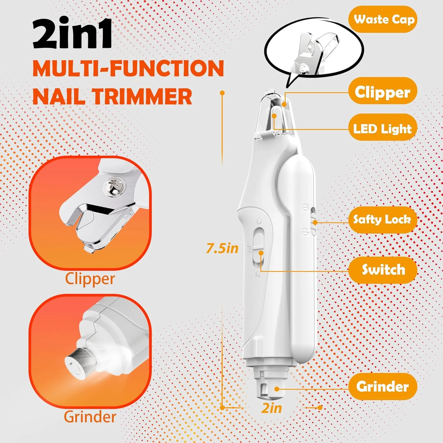 ناخن گیر و سوهان ناخن سگ 2 در 1 با چراغ و ناخن گیر گربه برای سگ و گربه های بزرگ، متوسط و کوچک، قابل شارژ با USB با 2 چراغ LED، مراقبت از ناخن سگ برای ناخن های غیر سیاه، مراقبت از ناخن گربه