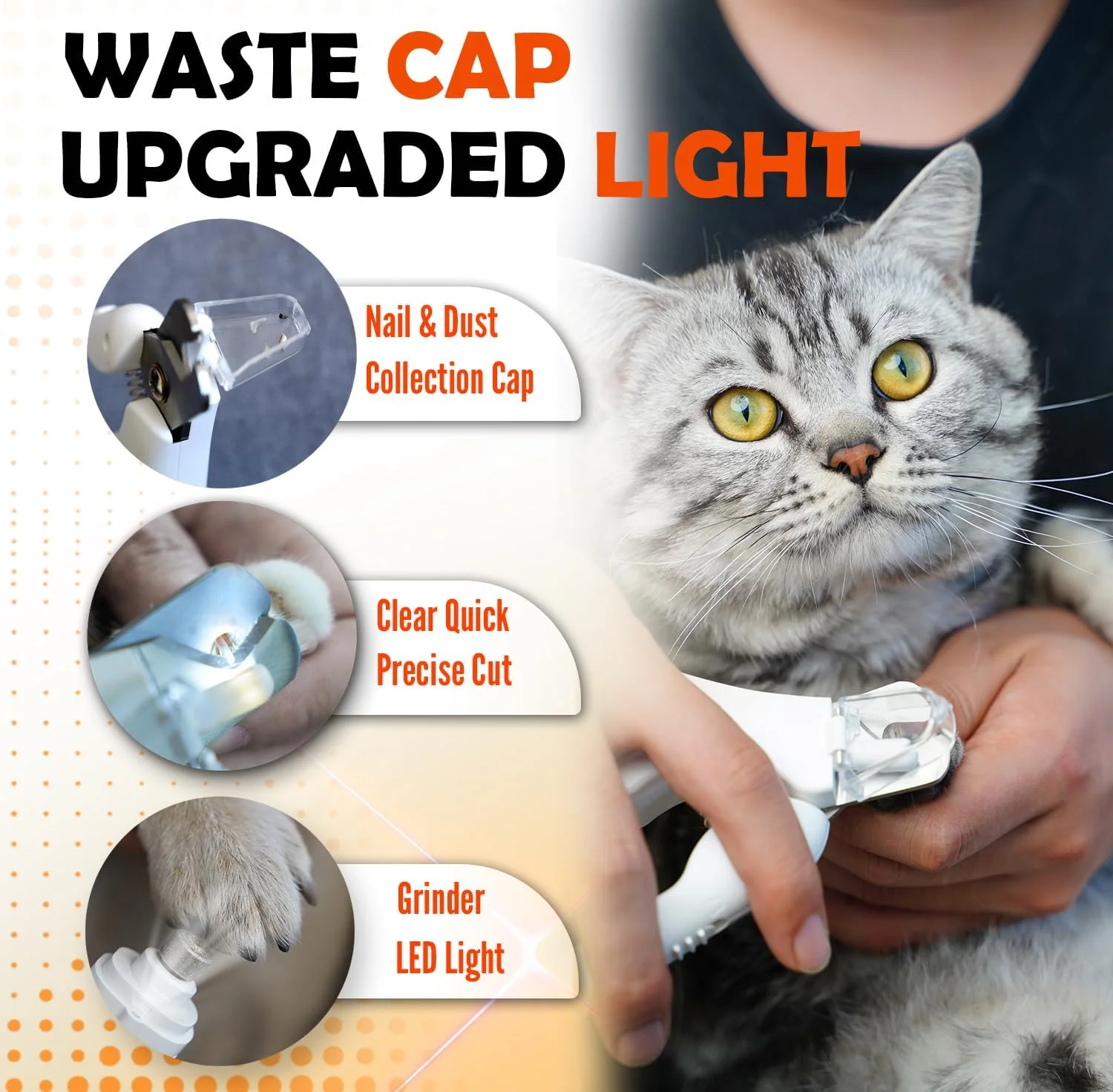 ناخن گیر و سوهان ناخن سگ 2 در 1 با چراغ و ناخن گیر گربه برای سگ و گربه های بزرگ، متوسط و کوچک، قابل شارژ با USB با 2 چراغ LED، مراقبت از ناخن سگ برای ناخن های غیر سیاه، مراقبت از ناخن گربه