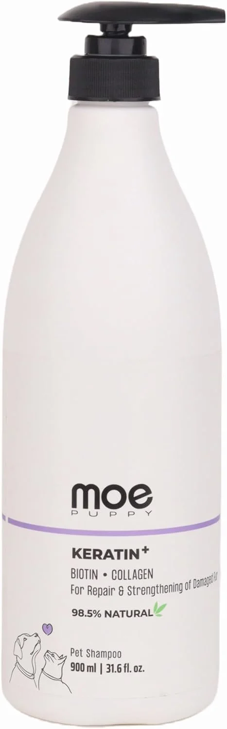 شامپو موی کراتین پلاس مخصوص حیوانات خانگی برای ترمیم و تقویت موهای آسیب دیده | شامپو طبیعی حیوانات خانگی ساخته شده با مواد گیاهی | بدون سولفات و پارابن، متعادل کننده PH برای حیوانات خانگی (900 میلی لیتر)