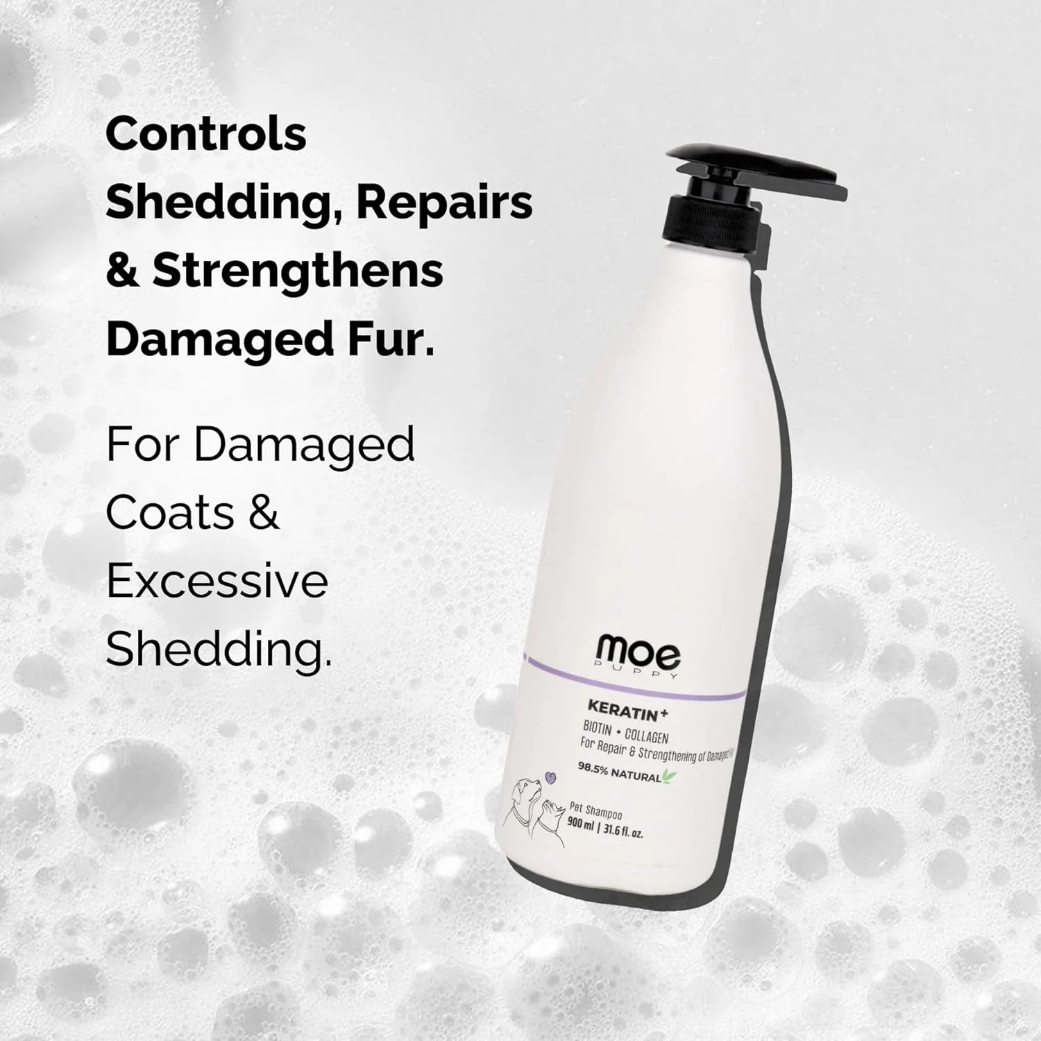 شامپو موی کراتین پلاس مخصوص حیوانات خانگی برای ترمیم و تقویت موهای آسیب دیده | شامپو طبیعی حیوانات خانگی ساخته شده با مواد گیاهی | بدون سولفات و پارابن، متعادل کننده PH برای حیوانات خانگی (900 میلی لیتر)