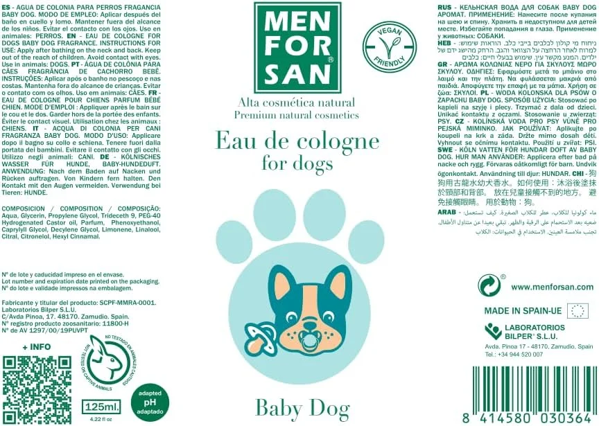 ادکلن سگ بچه Menforsan Acqua di Cologne مخصوص سگ، 125 میلی لیتر، عطر تازه و بسیار دلپذیر ادکلن سگ بچه Menforsan Acqua di Cologne مخصوص سگ، 125 میلی لیتر، عطر تازه و بسیار دلپذیر