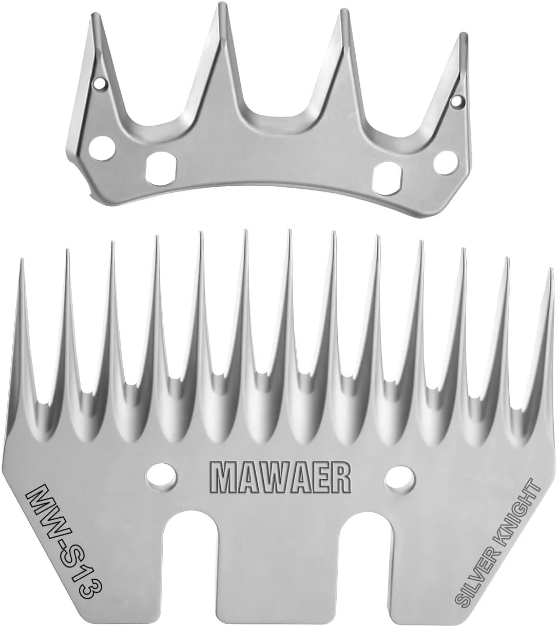 تیغه های جایگزین پشم چین 13 دندانه MAWAER مناسب برای ماشین های پشم چین Oster، Lister، Heiniger، قیچی های جداشدنی برای پیرایش بز، بره، لاما، آلپاکا (13 دندانه) تیغه های جایگزین پشم چین 13 دندانه MAWAER مناسب برای ماشین های پشم چین Oster، Lister، Heiniger، قیچی های جداشدنی برای پیرایش بز، بره، لاما، آلپاکا (13 دندانه)