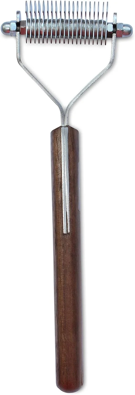 ابزار شانه و برس سگ و گربه مارس کوت کینگ، تیغه های کند، مناسب باز کردن گره و از بین بردن موهای زیرین، دسته چوبی، ساخته شده در آلمان، 20 تیغه استیل ضد زنگ