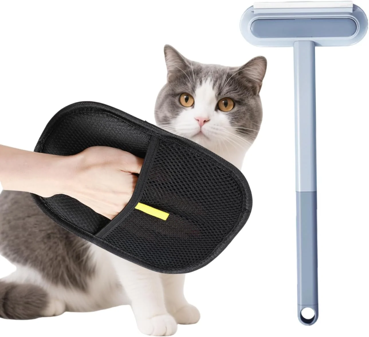 Lolotzii Pet Hair Remover Set – Reusable Grooming Glove & Foldable Lint Brush, Anti-Static Cat & Dog Fur Remover for Clothes, Sofa, Car Seat & Furniture Cleaning Tool