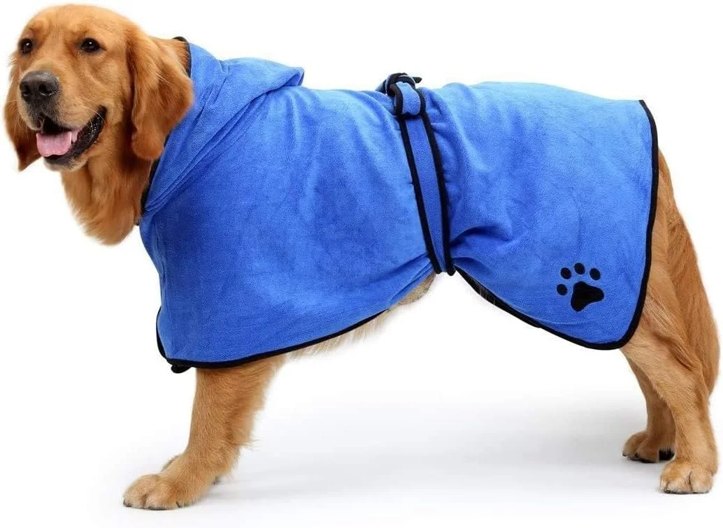 Lovey Beauty Dog Bathrobe Soft Super Absorbent Microfiber Dog Quick Drying Towel Robe with Hood/Belt (Large:back length 23.6") Lovey Beauty Dog Bathrobe Soft Super Absorbent Microfiber Dog Quick Drying Towel Robe with Hood/Belt (Large:back length 23.6")