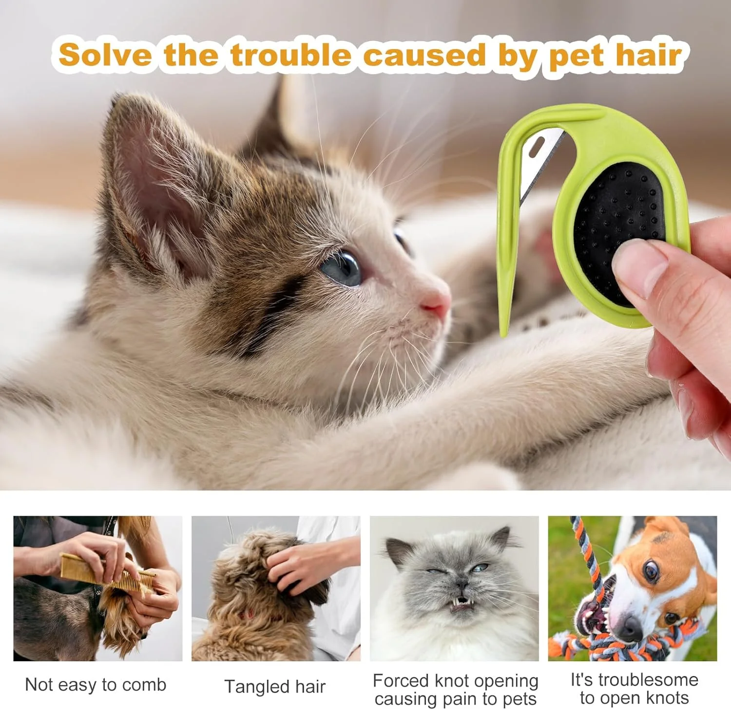 ست 2 عددی باز کننده گره موی حیوانات خانگی، شانه برش گره گربه، ابزار تقسیم موی حیوانات خانگی، لوازم جانبی با دستگیره ضد لغزش برای از بین بردن گره ها، مناسب برای استفاده در سالن های آرایشی و منزل