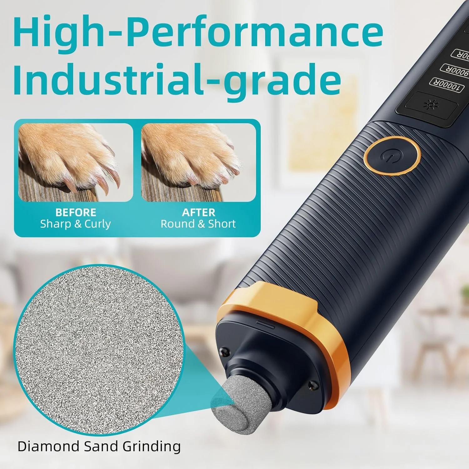 سوهان ناخن سگ KASTWAVE، سوهان ناخن سگ بی صدا با 3 سرعت و 2 چراغ LED، سوهان ناخن برقی حیوانات خانگی با درپوش گرد و غبار و 3 پورت سنگ زنی، مناسب برای سگ ها و گربه های بزرگ، متوسط ​​و کوچک، آبی تیره