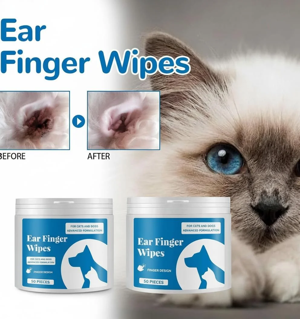 دستمال مرطوب انگشتی تمیز کننده گوش سگ و گربه KASTWAVE، مواد کاملا طبیعی، به آرامی جرم و آلودگی های گوش را از بین می برد - تسکین دهنده و خوشبو کننده، حفظ تازگی و راحتی گوش حیوان خانگی، جلوگیری از خشکی و پوسته پوسته شدن (50 عدد)