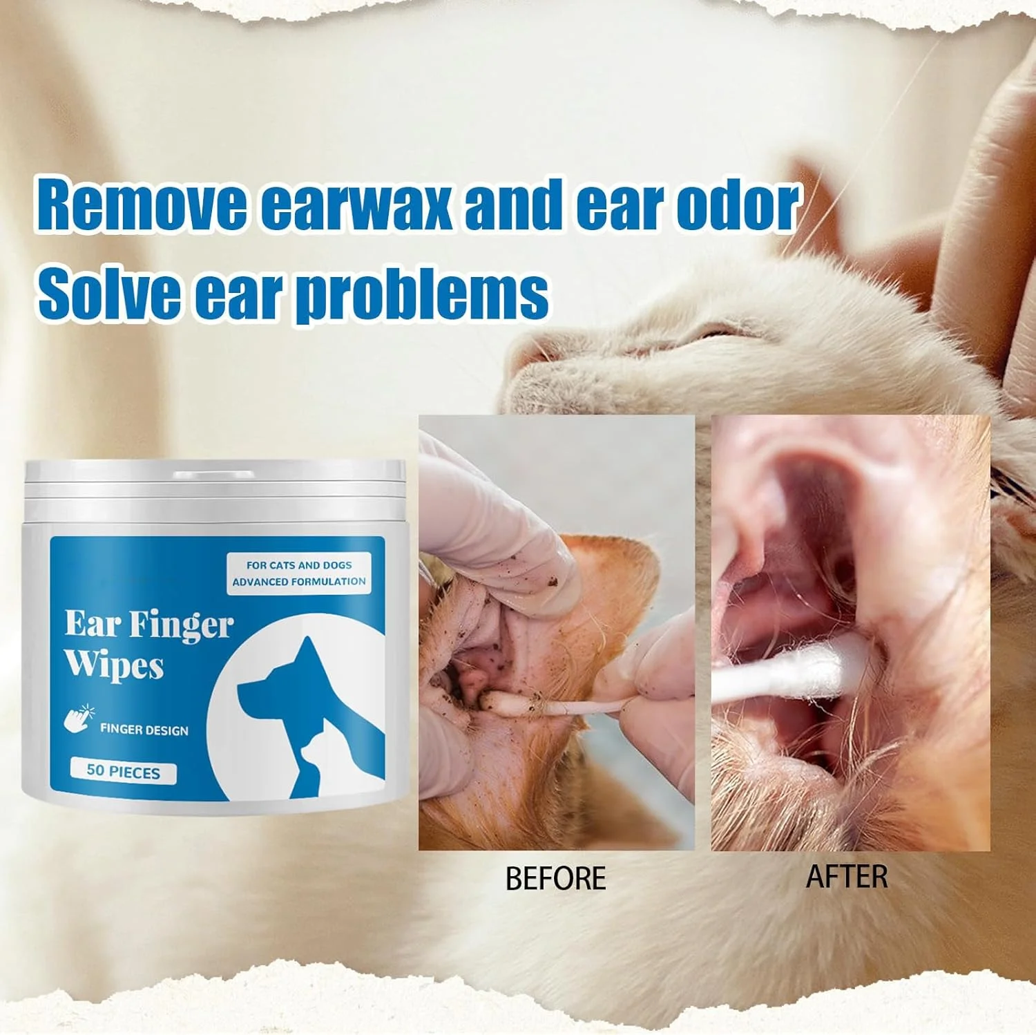 دستمال مرطوب انگشتی تمیز کننده گوش سگ و گربه KASTWAVE، مواد کاملا طبیعی، به آرامی جرم و آلودگی های گوش را از بین می برد - تسکین دهنده و خوشبو کننده، حفظ تازگی و راحتی گوش حیوان خانگی، جلوگیری از خشکی و پوسته پوسته شدن (50 عدد)