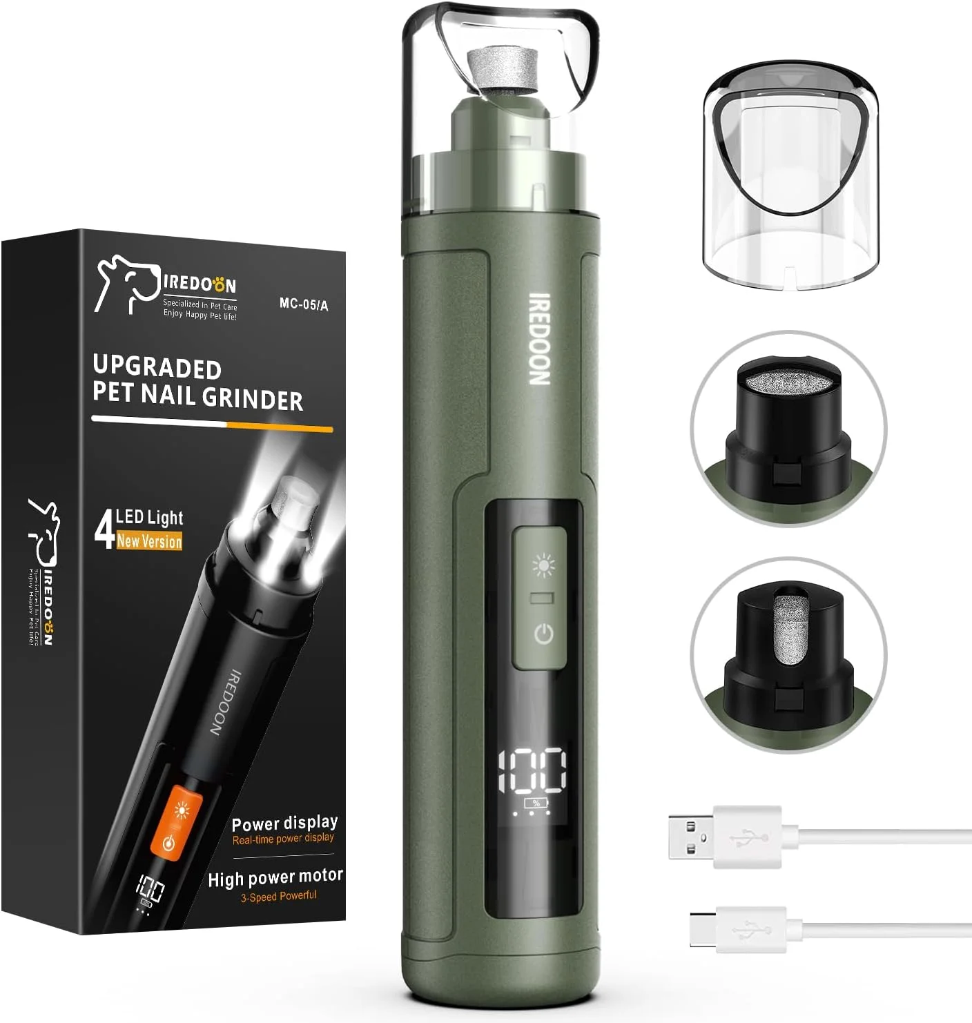 سوهان ناخن سگ IREDOON مدل ارتقا یافته - سوهان ناخن برقی حیوانات خانگی حرفه ای 3 سرعته فوق العاده بی صدا و کم لرزش با 4 چراغ LED - پیرایش و صاف کردن پنجه های بدون درد برای سگ های کوچک تا بزرگ (سبز) سوهان ناخن سگ IREDOON مدل ارتقا یافته - سوهان ناخن برقی حیوانات خانگی حرفه ای 3 سرعته فوق العاده بی صدا و کم لرزش با 4 چراغ LED - پیرایش و صاف کردن پنجه های بدون درد برای سگ های کوچک تا بزرگ (سبز)