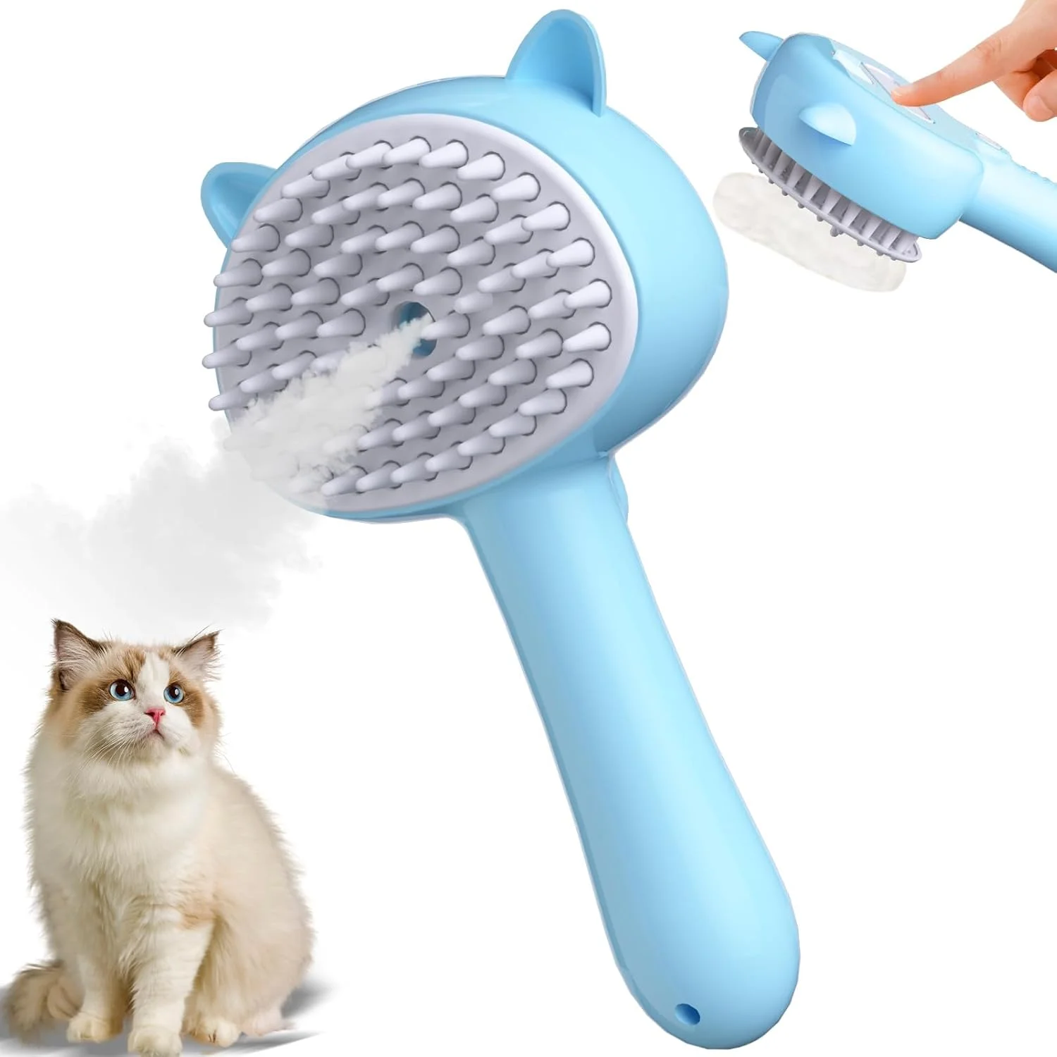 برس بخار گربه Incisae برای ریزش مو، برس بخار 4 در 1 گربه با دسته، برس مه پاش لاستیکی حیوانات خانگی با دکمه رهاسازی، شانه مه پاش سگ با پاک کننده برای بچه گربه های داخل خانه و حیوانات کوچک (آبی)