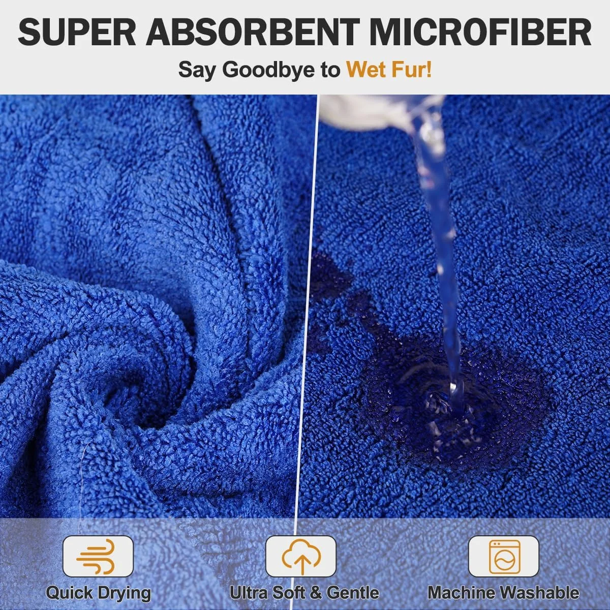 هزلاو حوله تن پوش سگ، حوله تن پوش میکروفایبر سگ برای سگ های متوسط و بزرگ، بسیار جاذب، کت خشک کن با بست Velcro برای گربه ها (آبی، M)