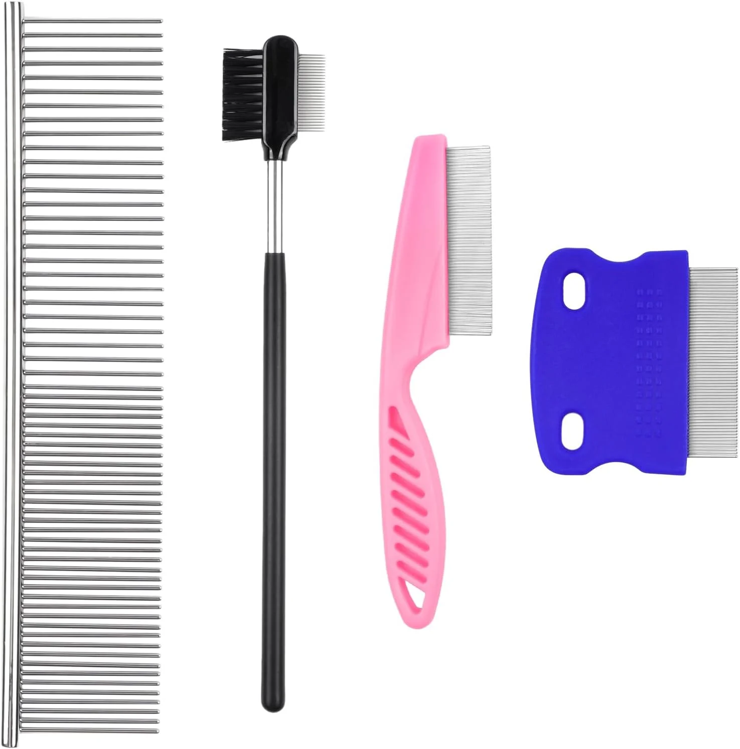 ست 4 عددی شانه حیوانات خانگی، شانه فلزی برای سگ و گربه کوچک، برس نظافت برای صاف کردن موهای اطراف چشم، از بین بردن ملایم پوسته ها، گره خوردگی و گره ها
