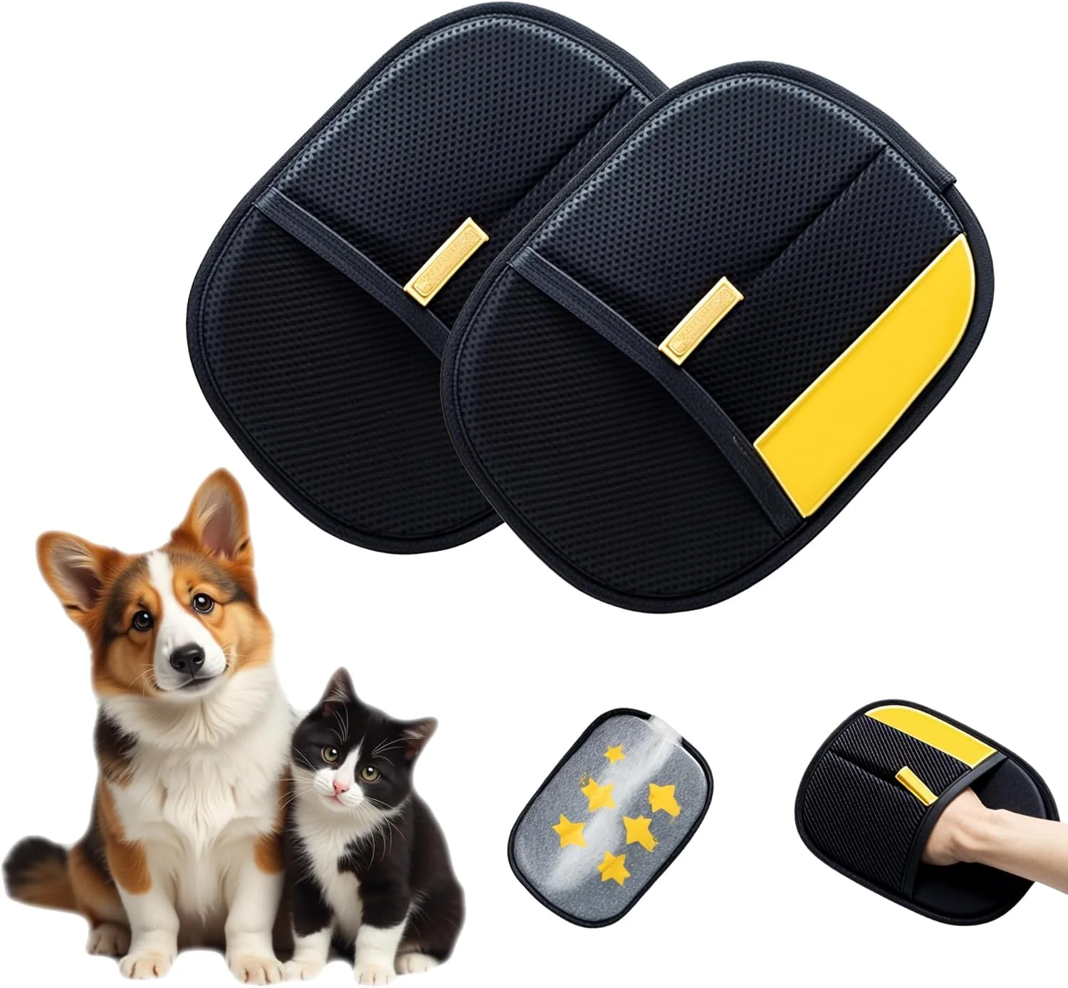 دستکش پاک کننده موی سگ و گربه | برس نظافت و موگیری ملایم | ابزار موگیر چندبار مصرف برای مبلمان، کاناپه، لباس و صندلی ماشین | لوازم حیوانات خانگی قابل شستشو | پرزگیر رولی (ست 2 عددی)