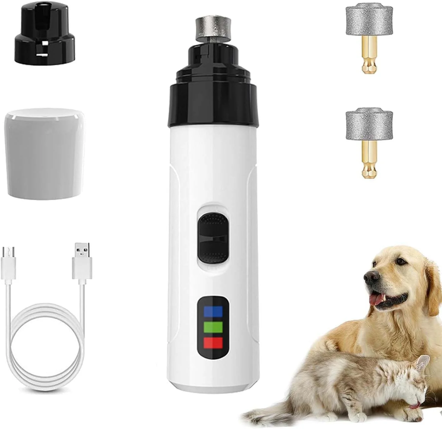 سوهان ناخن بی صدای Heusom Silent Groom Pro، سوهان ناخن سگ Heusom، سوهان ناخن برقی شارژی USB، سوهان ناخن حیوانات خانگی برای سگ ها، سوهان ناخن بی صدای سگ، ناخن گیر سگ (2 عدد)