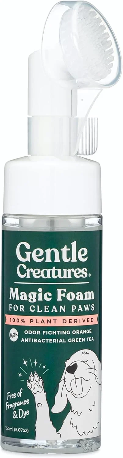 فوم جادویی GENTLE CREATURES - شامپو بدون سولفات و بدون نیاز به آب برای سگ، گربه و حیوانات خانگی - شامپو خشک، برس تمیز کننده پا - با رایحه پرتقال، از بین برنده بو - مناسب برای توله سگ و پوست حساس